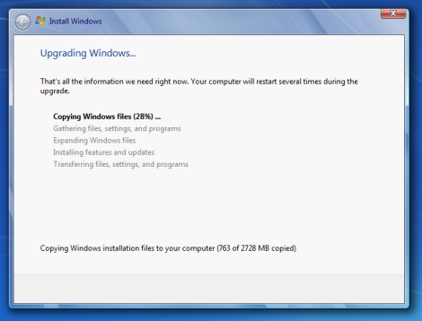 windows 7 upgrading windows copying windows files