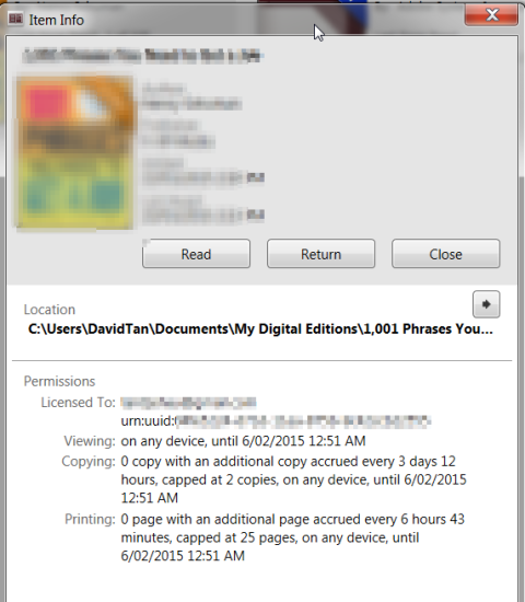 adobe digital edition ADE item info screenshot